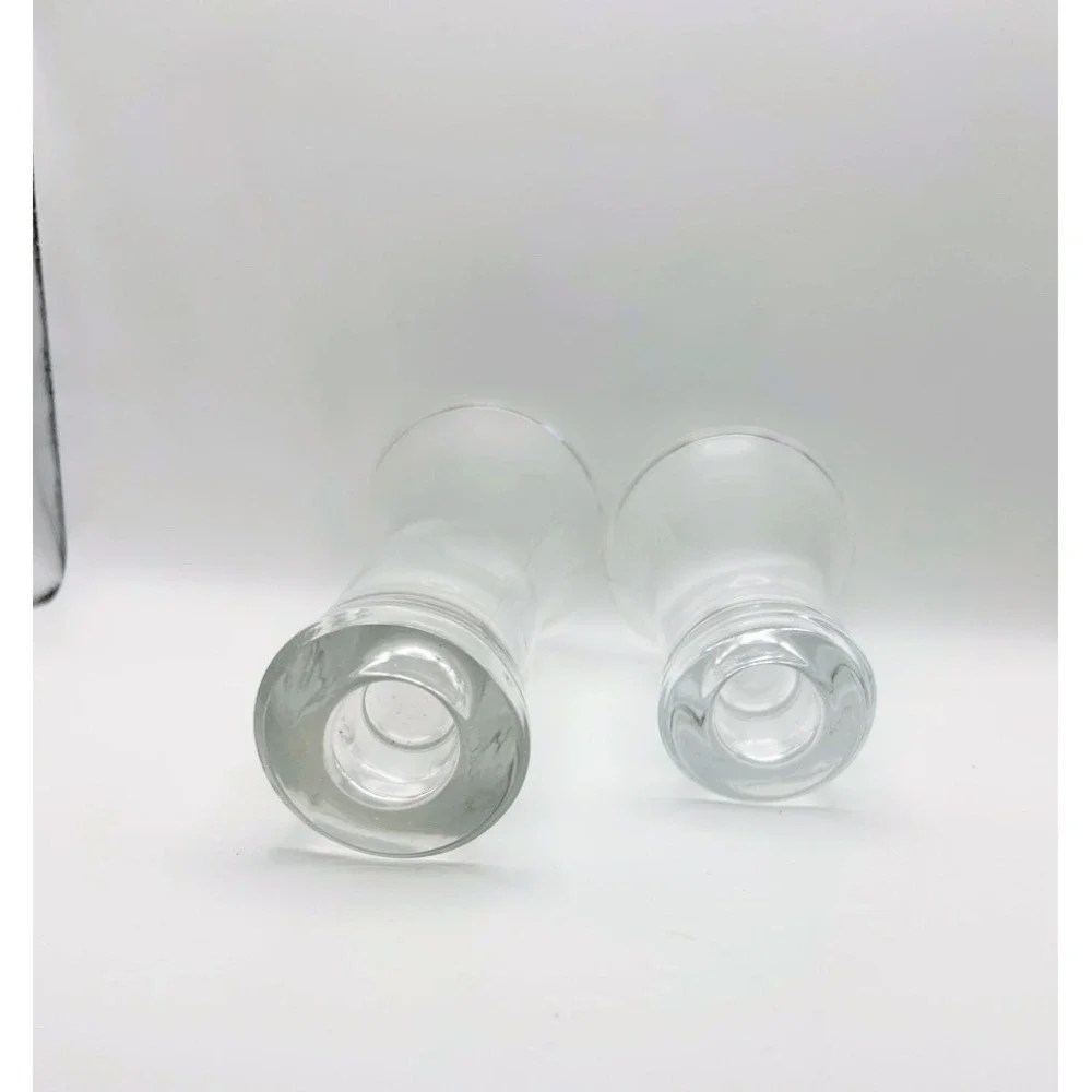 Vintage Clear Glass Taper Candle Holder Set Flared Bell Shape 7